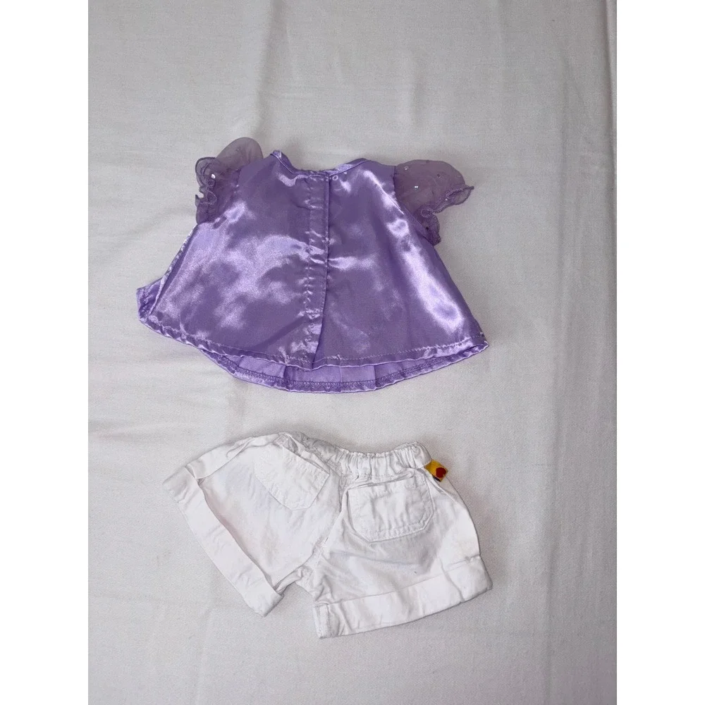 Build A Bear Purple Satin tunic Dress top Sparkle & White‎ Embellished Shorts